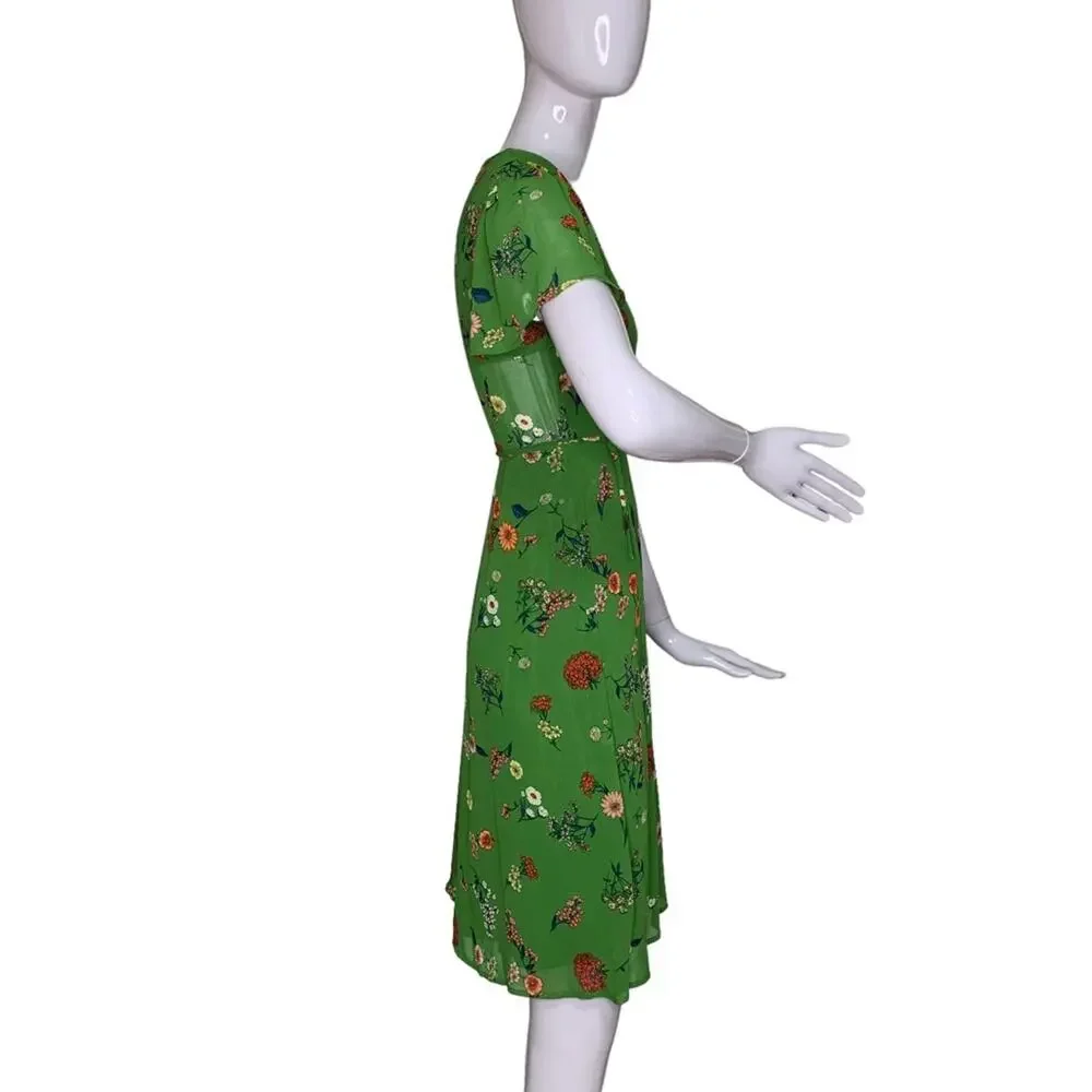 Forever 21 NWT Wrap Dress Floral Print Short Sleeve Green/Coral/Blue Size S